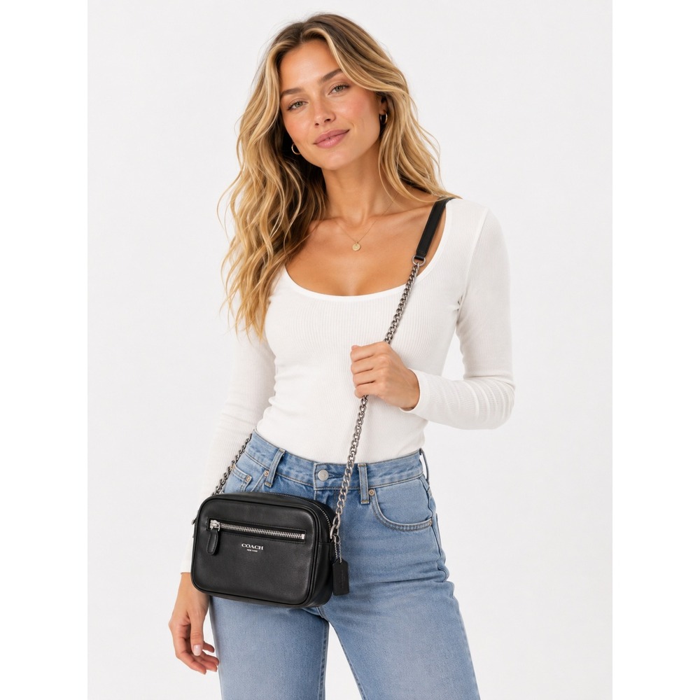 Coach Leather Flight Chain Strap Crossbody Bag Black 2013